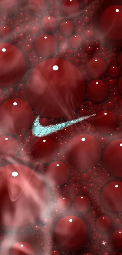 Dynamic red bubble wallpaper with contrasting white swoosh.