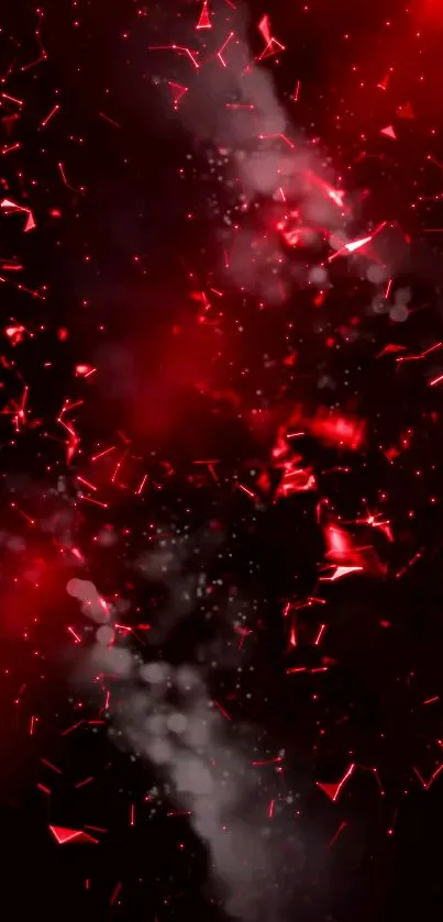 Explosive red particles on a dark background mobile wallpaper.