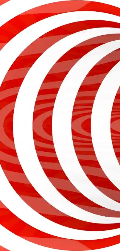 Dynamic mobile wallpaper with red and white spiral design.