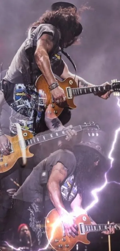 Dynamic rock guitarist with electric vibe and lightning.