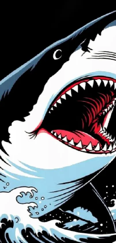 Dynamic cartoon illustration of a fierce shark.