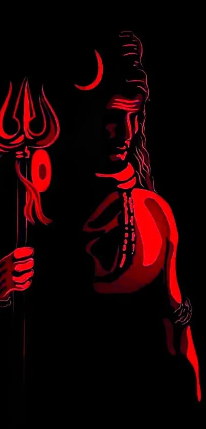 Red and black wallpaper featuring Shiva with a trident.