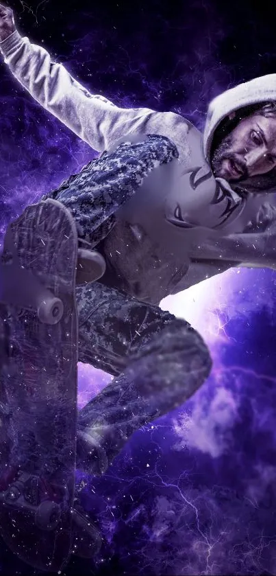 High-energy skateboarding with a purple backdrop.