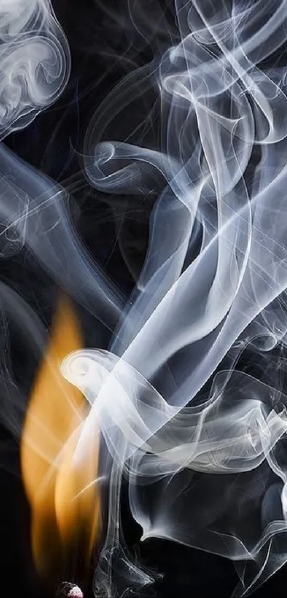 Dynamic swirling smoke and flame against black background.