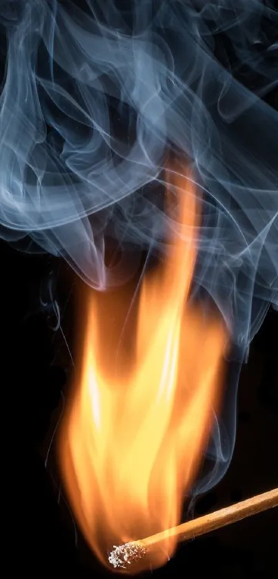 Striking wallpaper with dynamic flame and smoke against a dark backdrop.