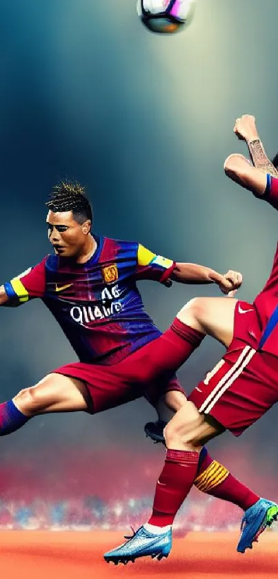 Animated soccer players in dynamic action.