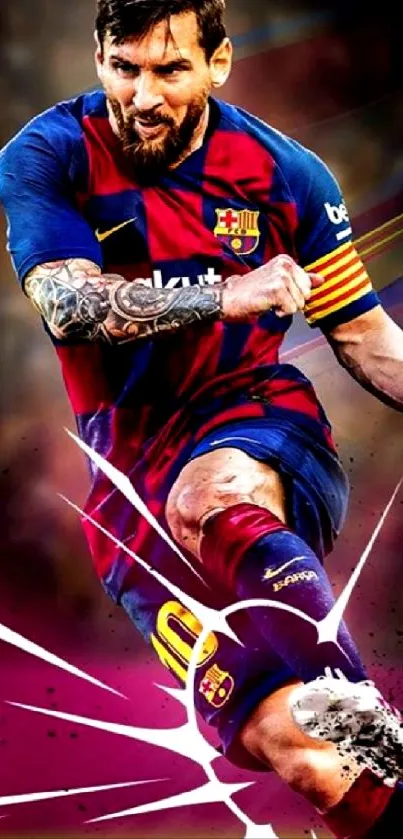 Dynamic soccer player wallpaper with vibrant colors.