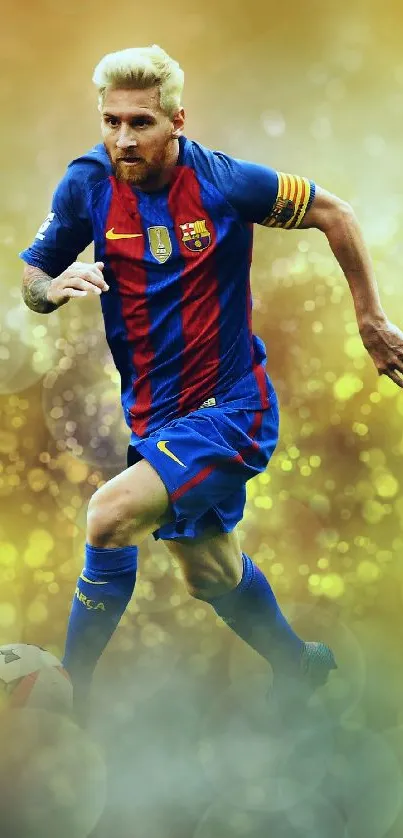 Soccer player captured in vibrant motion.