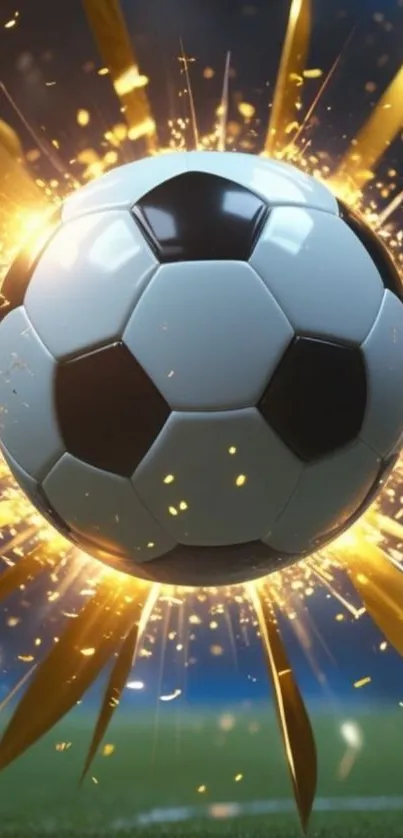 Exploding soccer ball with vibrant energy and dynamic colors.