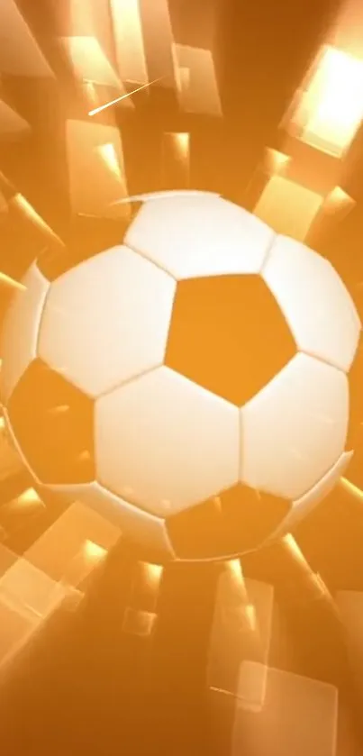 Orange and white glowing soccer ball wallpaper with dynamic light effects.