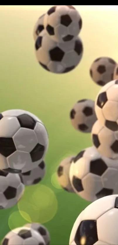 Dynamic soccer balls on green background wallpaper.