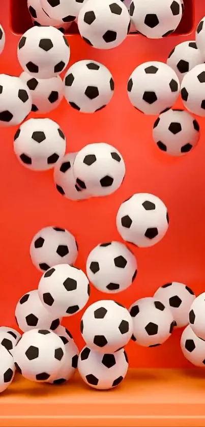 Soccer balls on dynamic orange backdrop.