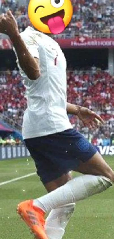 Excited soccer player celebrating on the field during a thrilling match.