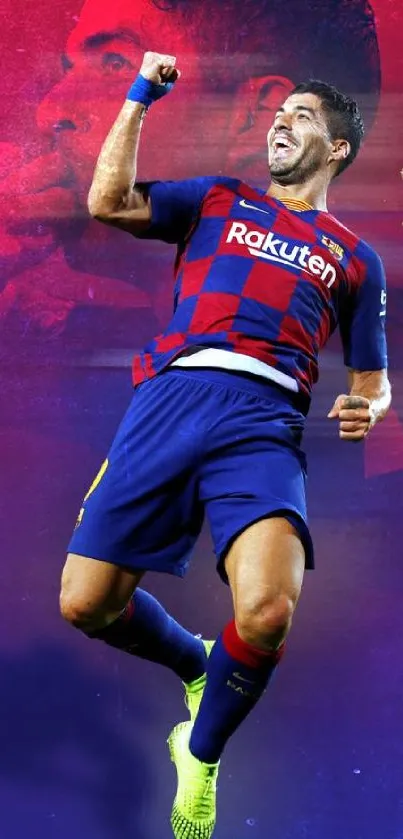 Soccer player celebrating with vibrant background in mobile wallpaper.