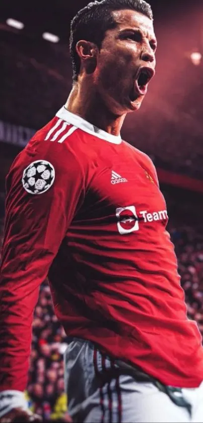 Dynamic soccer player in intense game moment on field.