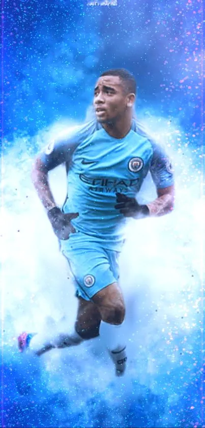 Soccer player in blue uniform on dynamic wallpaper.