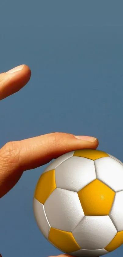 Animated soccer player in blue uniform with a ball, vibrant mobile wallpaper.