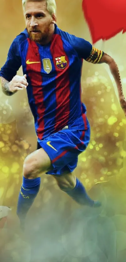 Soccer player in action on a vibrant sports-themed wallpaper.