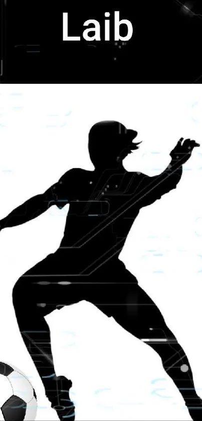 Soccer player silhouette in black and white, with minimalist design.