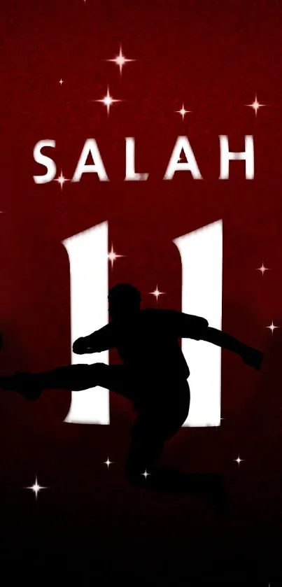 Silhouette of a soccer player on red background with white stars.