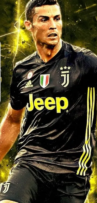 Dynamic soccer player in vibrant action pose.