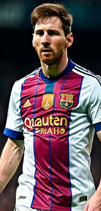 Mobile wallpaper featuring a soccer star in a dynamic action pose wearing a team jersey.