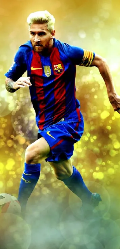 Soccer star in action with dynamic, vibrant background for mobile wallpaper.