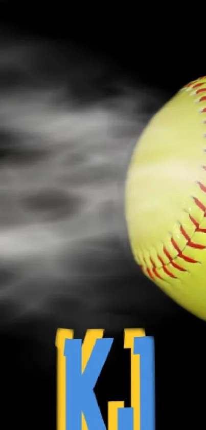 Softball in motion with black background