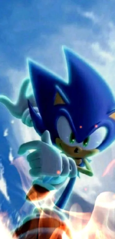 Dynamic Sonic wallpaper with blue sky.