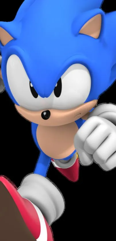 Sonic the Hedgehog in a dynamic pose on a mobile wallpaper background.