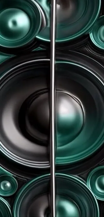 Dynamic teal speaker art design wallpaper.