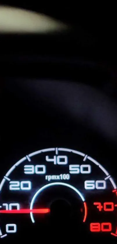 Dynamic speedometer against dark background brightly illuminated.