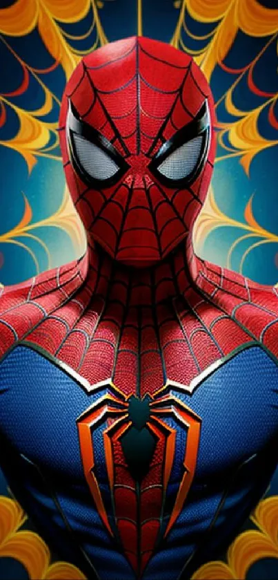 Dynamic Spider Hero mobile wallpaper with vibrant red and blue hues.