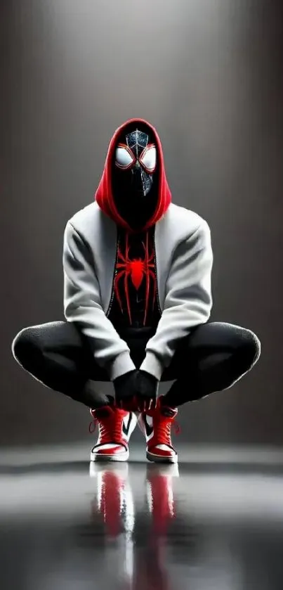 Masked superhero in dynamic pose with vibrant colors.