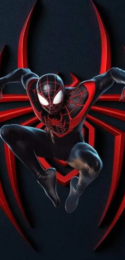 Dynamic Spider hero design with red contrast.