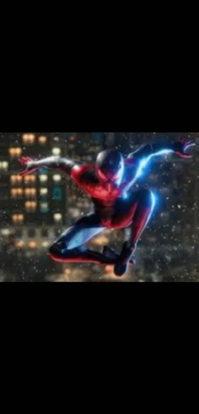 Dynamic spider superhero in action against urban backdrop, vivid colors.