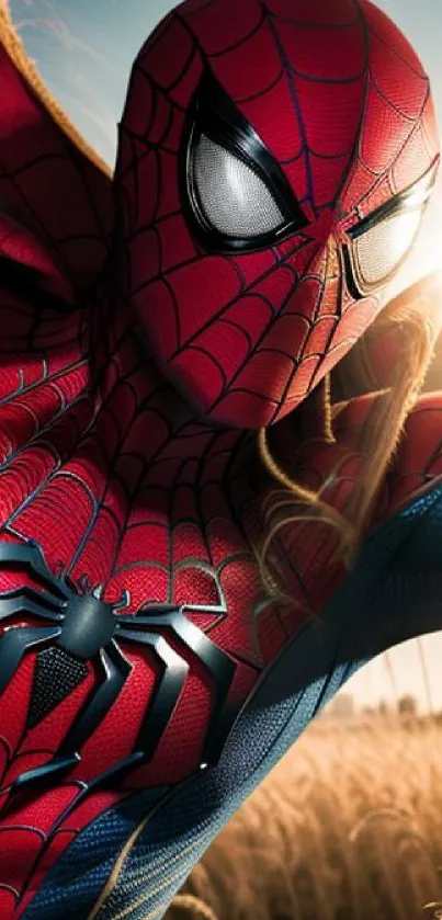 Superhero in a dynamic action scene under the sun.