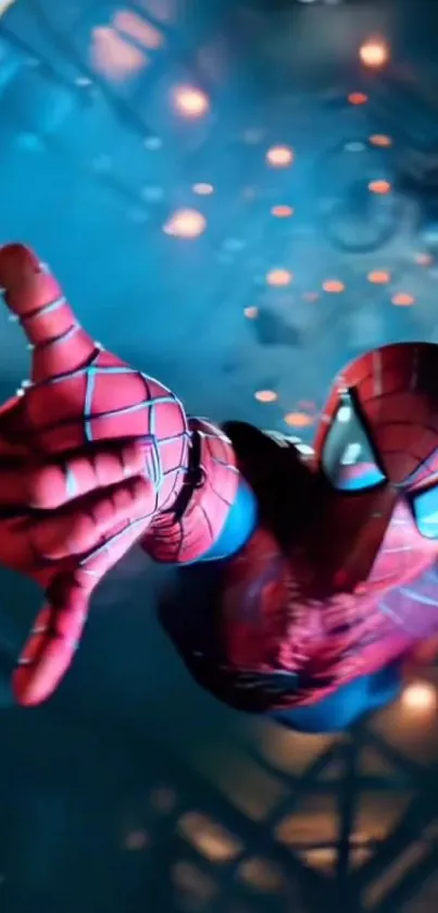 Vibrant Spider-Man reaching out in a dynamic, action-packed scene.