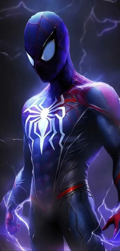 Spider-Man in a striking lightning pose with a vibrant color palette.