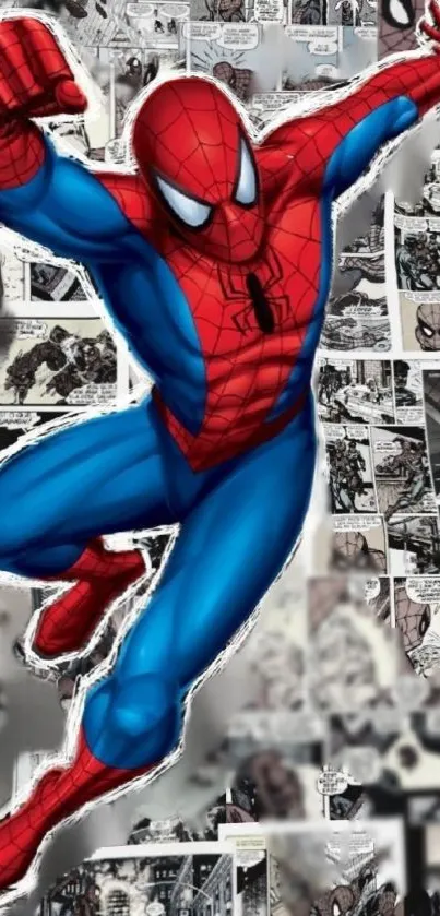 Spider hero in dynamic action pose with comic background.