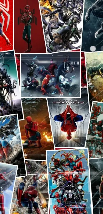 Vibrant Spider-Man collage wallpaper showcasing various iconic scenes.