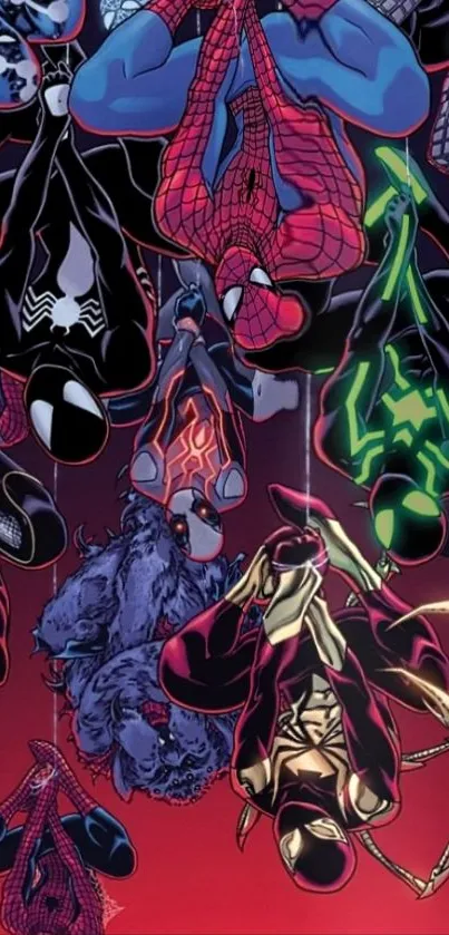 Spider-Man wallpaper featuring multiple versions and costumes.