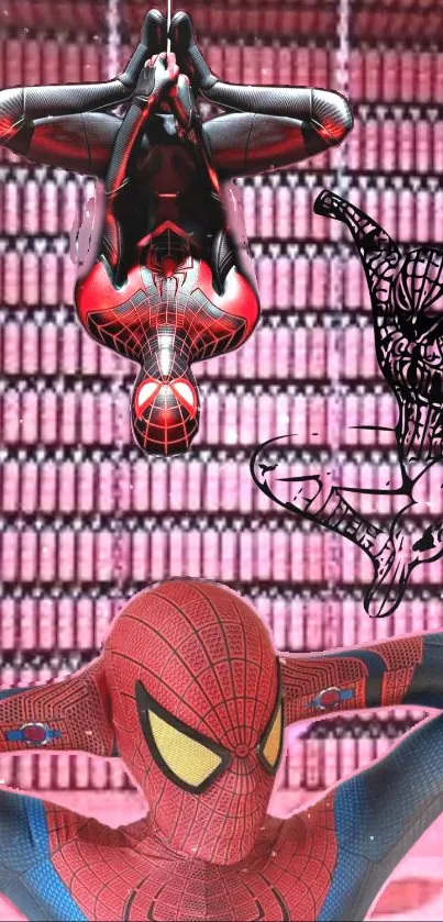 Vibrant Spider-Man wallpaper in red and pink tones, with comic book style design.