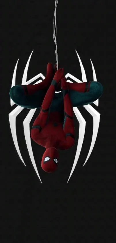 Hanging Spider-themed character on sleek black background.