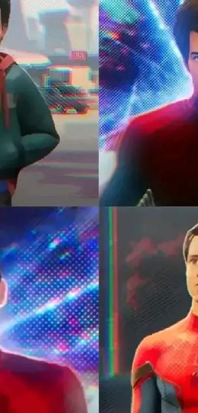 Animated Spider-Verse heroes in vibrant action-packed scenes.