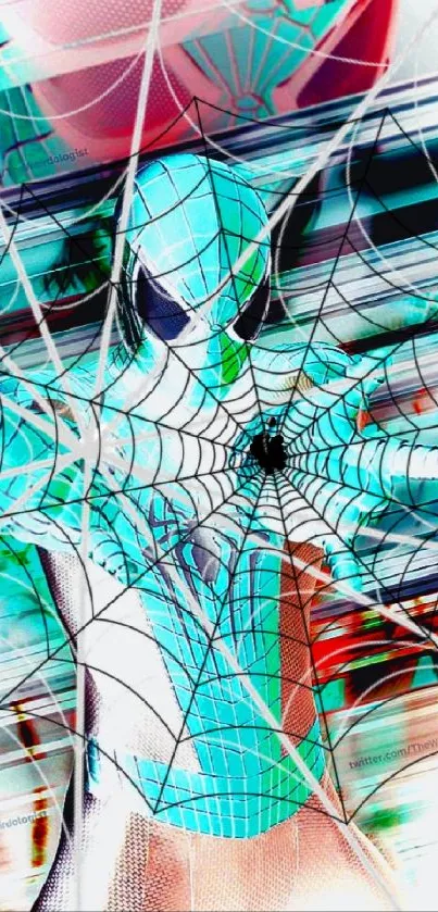 Abstract spider web and masked hero art wallpaper.