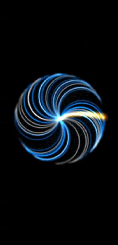 Dynamic glowing spiral on black background for mobile wallpaper.