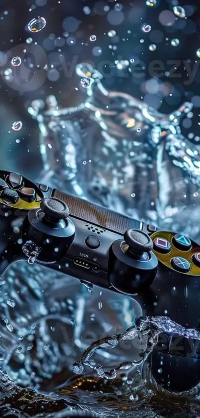 Dynamic gaming controller with water splash effect.