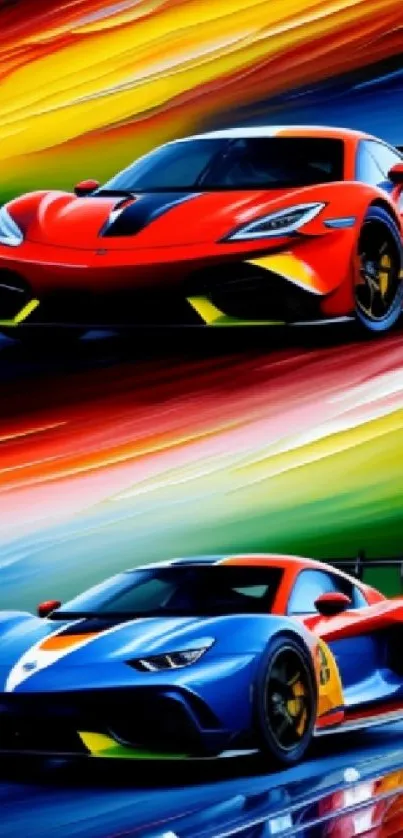 Vibrant sports car racing wallpaper with dynamic colors.