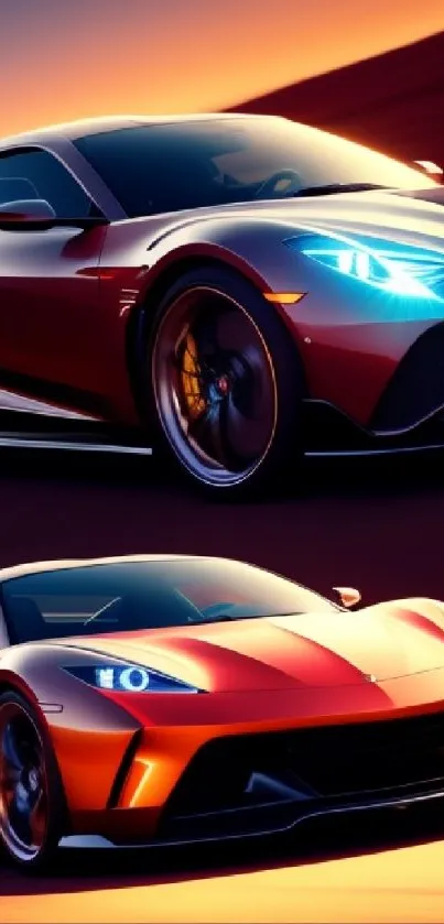 Dynamic sports cars racing in vibrant red hues.